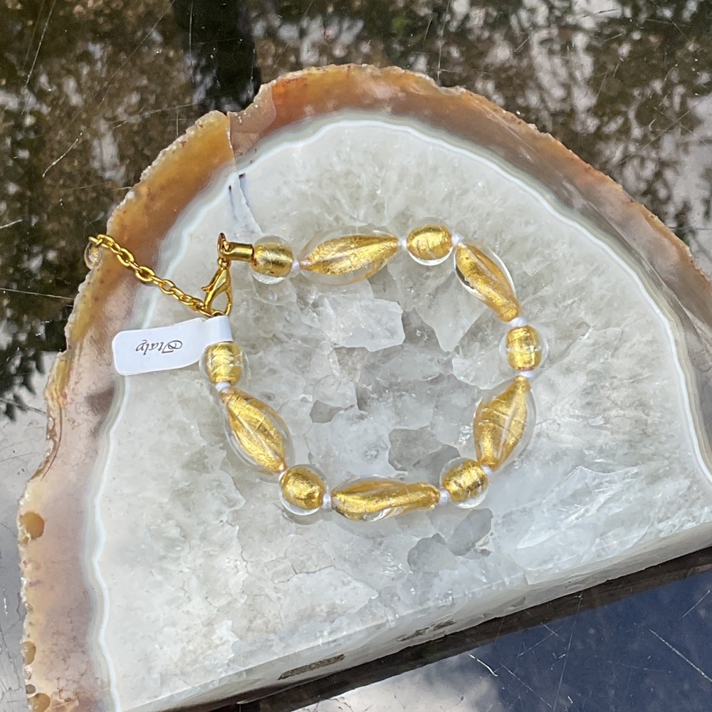 STAUER Murano Glass Gold Beaded Bracelet